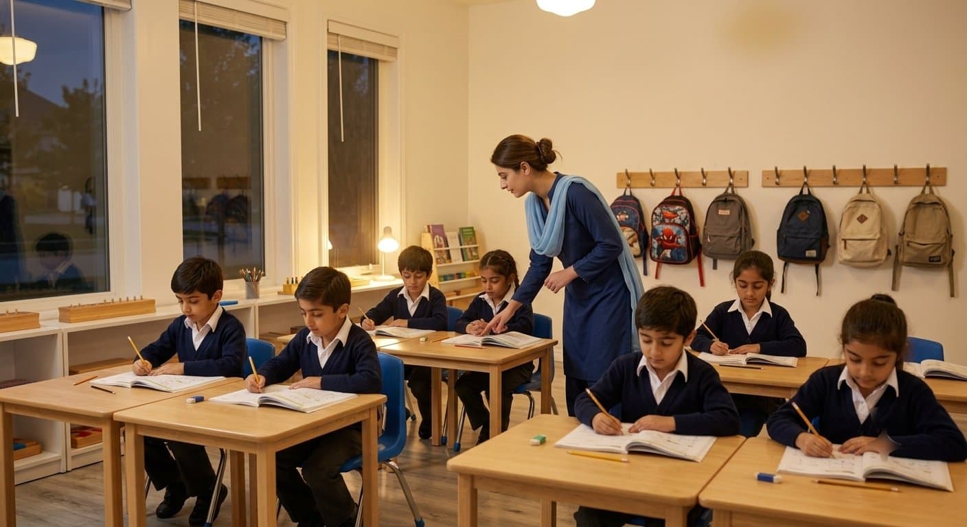 Evening academy students getting homework help